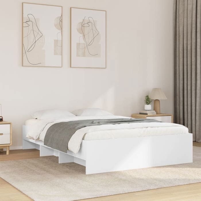 VidaXL Bed Frames White 140x200 Cm Engineered Wood, Bedroom Furniture, Double Bed, Slatted Base, Bed, Bed Frame 3295653