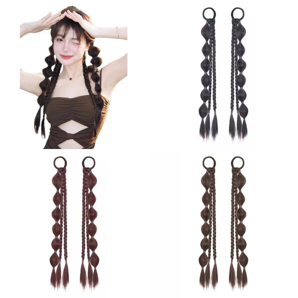 2pcs Double Ponytail Sweet Twisted Pigtails Hairpiece Lantern Braided Ponytails  Daily