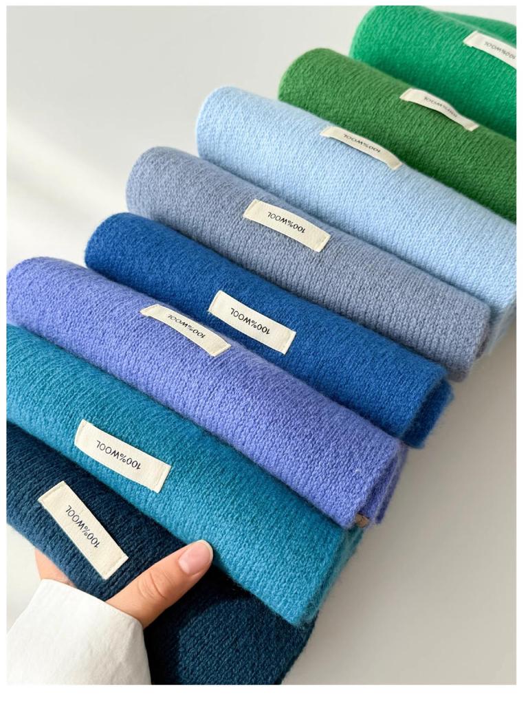 Glacier Blue Women's Pure Wool Scarf - Warm, Versatile for Autumn/Winter