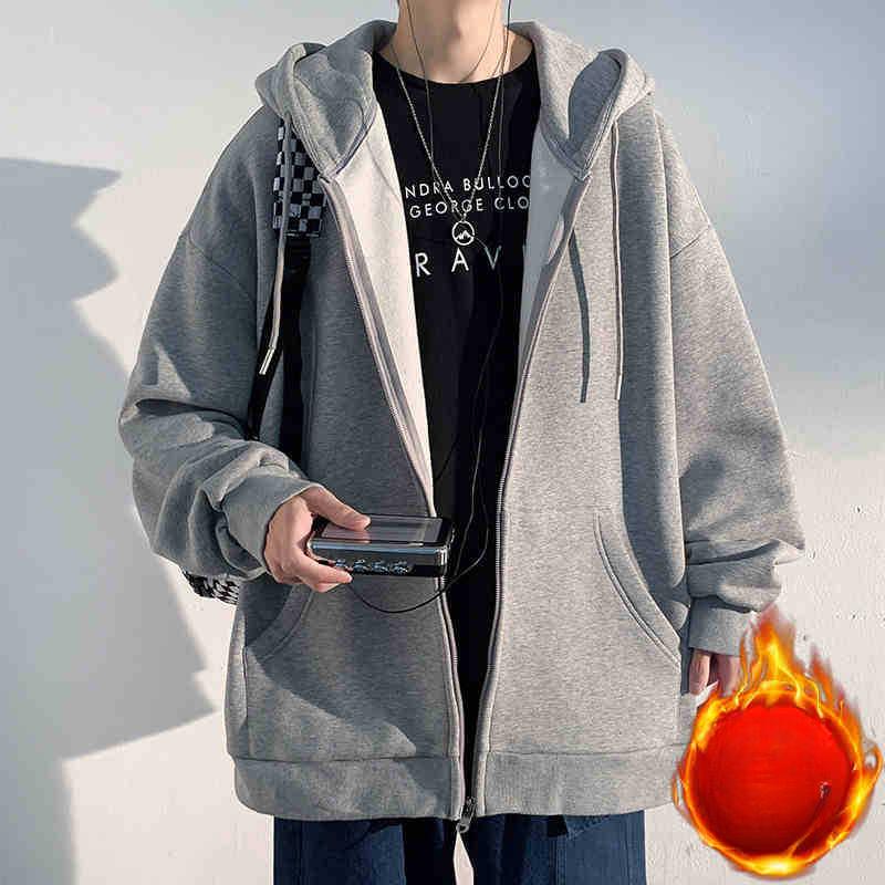 Men's autumn and winter fleece thickened jacket new spring and autumn top cardigan sweater