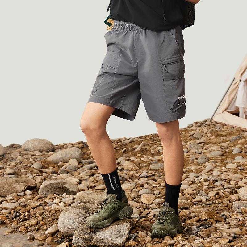 Li Ning CF Outdoor Water-Resistant Letter Print Straight Leg Elastic Waist Casual Shorts Men Shorts Stone-Lotus-Brown AKSU645-3
