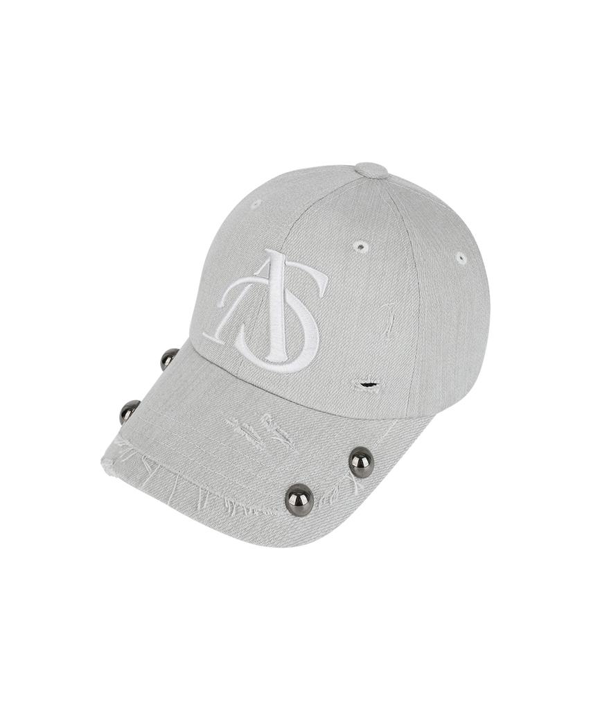 Aejeuyua Damaged Studded Ball Cap Grey
