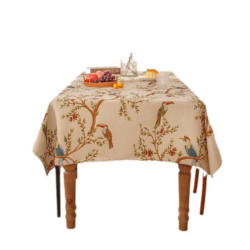 American Light Luxury Tablecloth Flower and Bird Jacquard Thickened Waterproof Oil-proof Tablecloth Pad Wear-resistant Durable