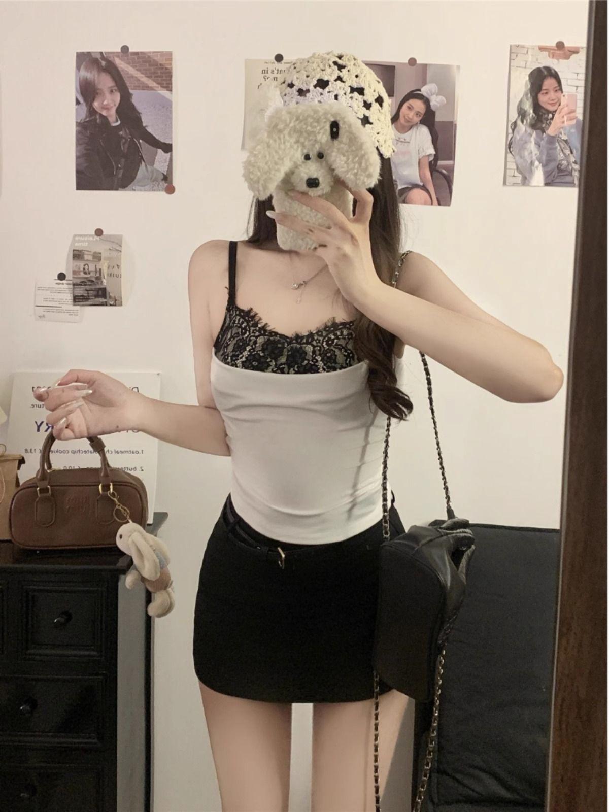 

Женская шикарная майка без рукавов с кружевной отделкой - Элегантный летний топ One Size