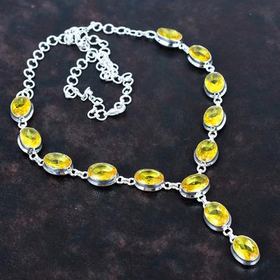 Facettierte Citrin Halskette Natur Edelstein Halskette dezenter Schmuck 925 Sterling Silber verstellbare Kette Halskette handgemachter Schmuck für Geschenke