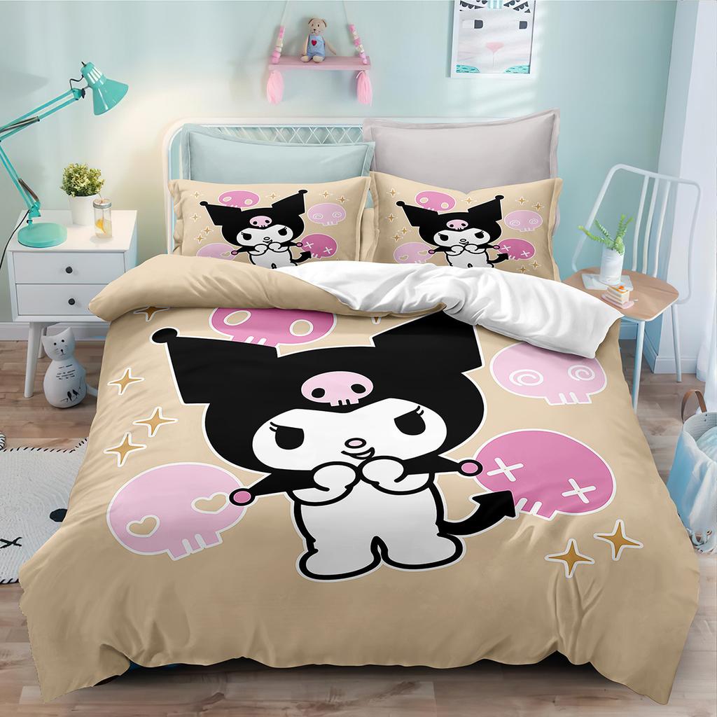 Cute Cartoon Kulomie Print Quilt Cover Pillowcase 3D Digital Printing Three-Piece Set