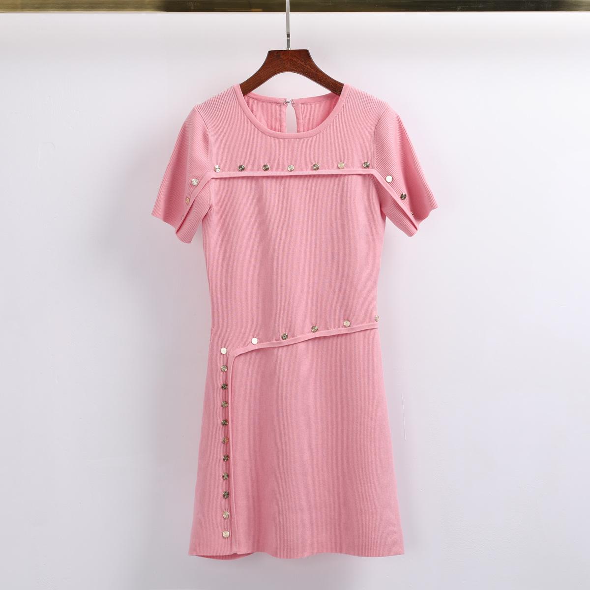High-quality summer European and American new fashion slim-fitting and thin short-sleeved short-knitted dress S