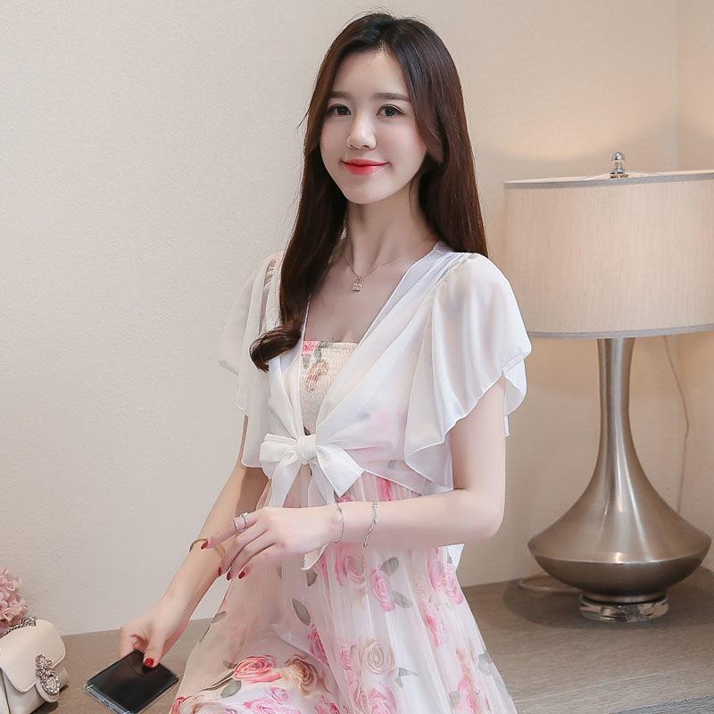 Korean Style Chiffon Shawl Cardigan - Short Sleeve, Lightweight, Versatile Sun Protection Outerwear for Women