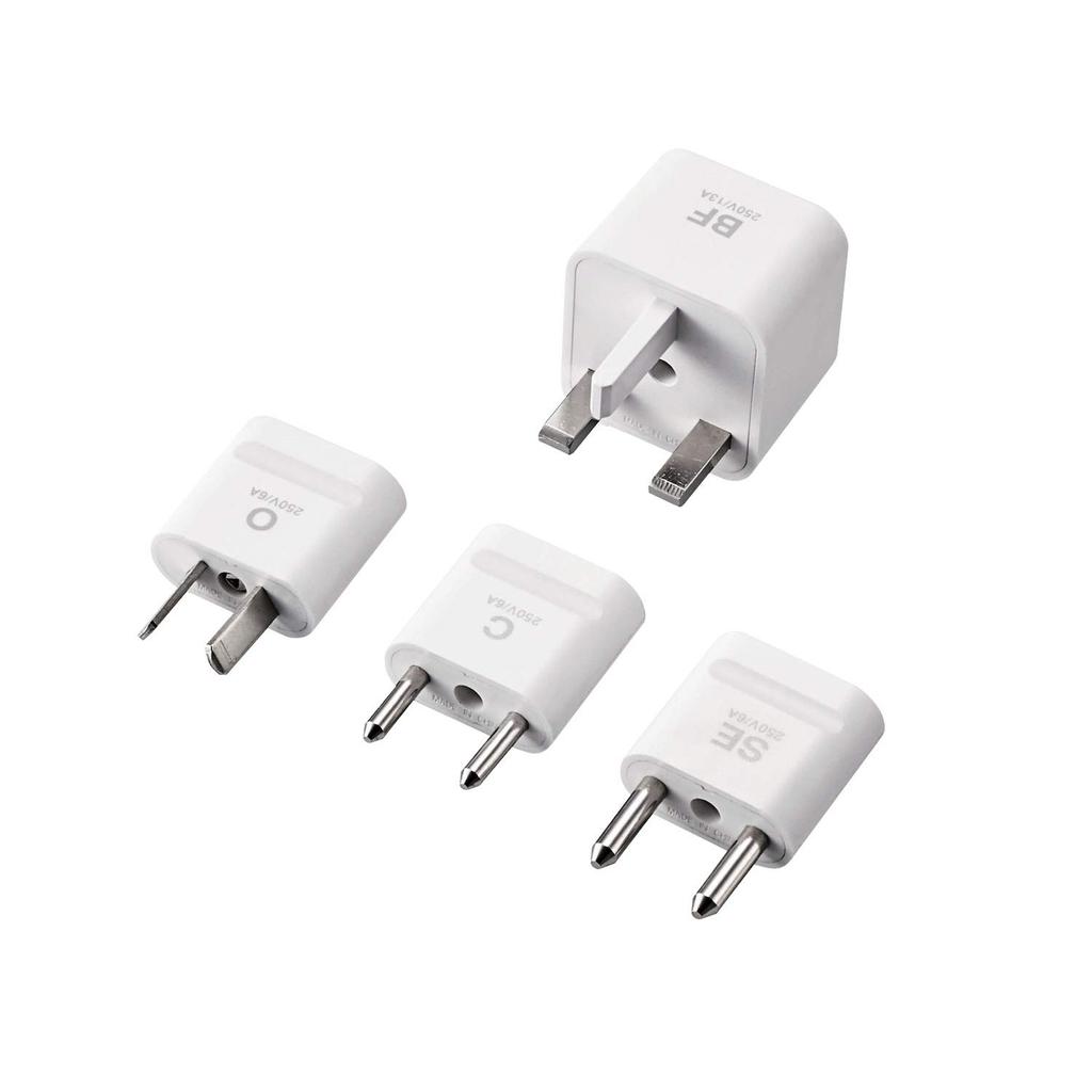 ELECOM T-HPSETWH, White, 4-Pack International Power Conversion Plug Set (SECOBF) with Dual Safety Design
