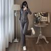 Fashionable Temperament Suit, Lazy Style Hooded Slim Fit Zipper Sweatshirt Casual Wide-leg Pants Two-piece Set