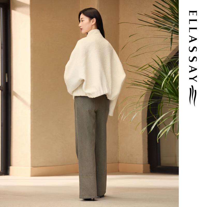 ELLASSAY Women's Pure Wool Stand Collar Short Coat