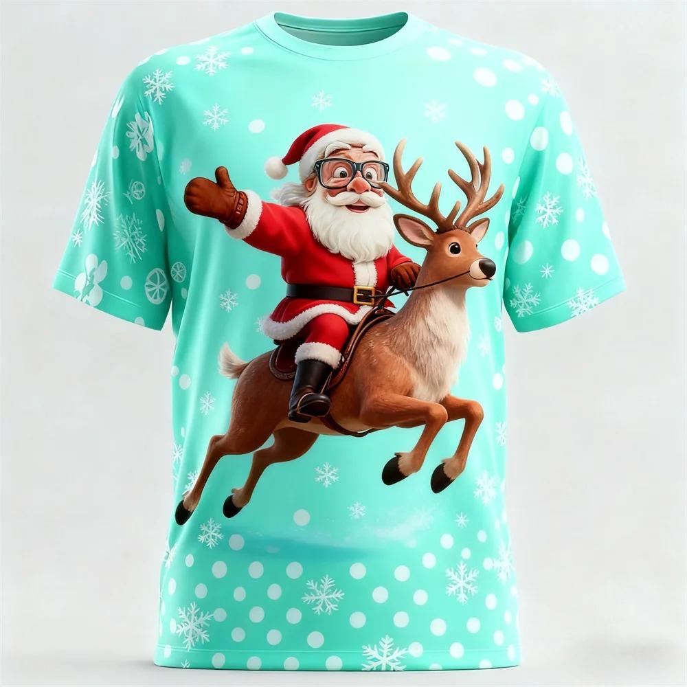 

Забавная мужская спортивная футболка с 3D-принтом Санта-Клауса, повседневная, свободная, уличная, для рождественской вечеринки, Харадзюку, мультяшная, милая, с коротким рукавом, одежда, топ 6XL