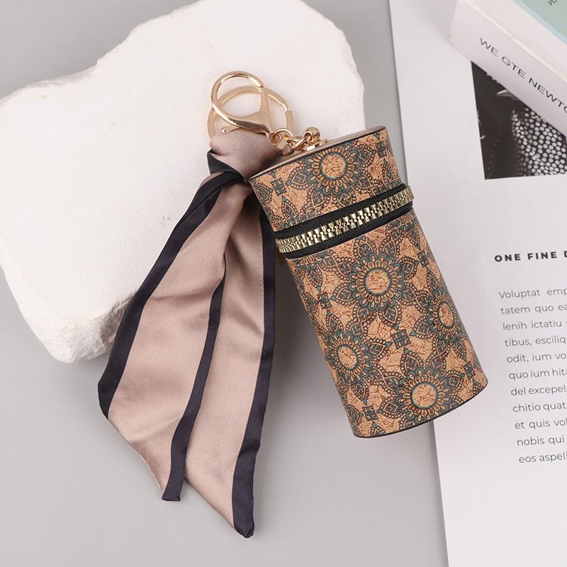 Retro Wood Grain Bucket Coin Purse Fashion Lipstick Bag Mini Storage Bag Earphone Bags Keyring Pendant For Women Girls Gift
