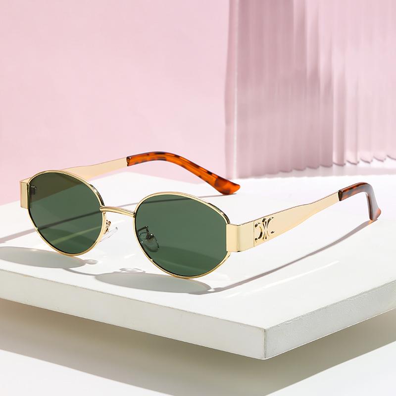 Lunettes de soleil ovales métalliques rétro à monture dorée pour femmes, petit visage, style français