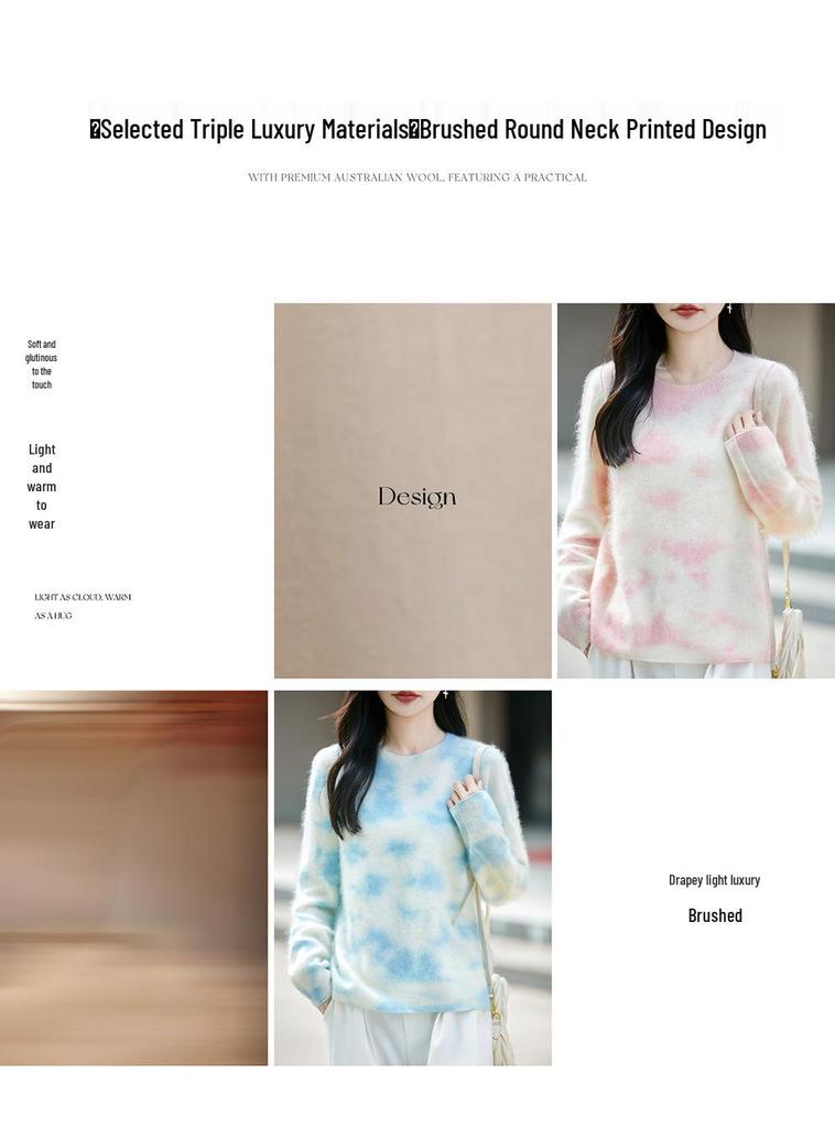 2026 A/W Women's Gradient Cashmere Wool Round Neck Sweater