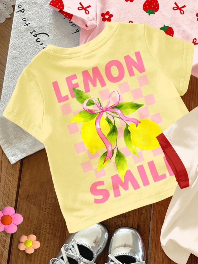 Summer Strawberry Printed T-Shirt Sweet Cute Cartoon Short Sleeve Children's T-Shirt Crew Neck Casual Tees Outdoor Girls Clothes