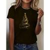 European Size Christmas Tree, Golden Stars Graphic Print T-Shirt | Short Sleeve, Crew Neck, Casual Top for Spring and Summer, Wo 'S Clothing