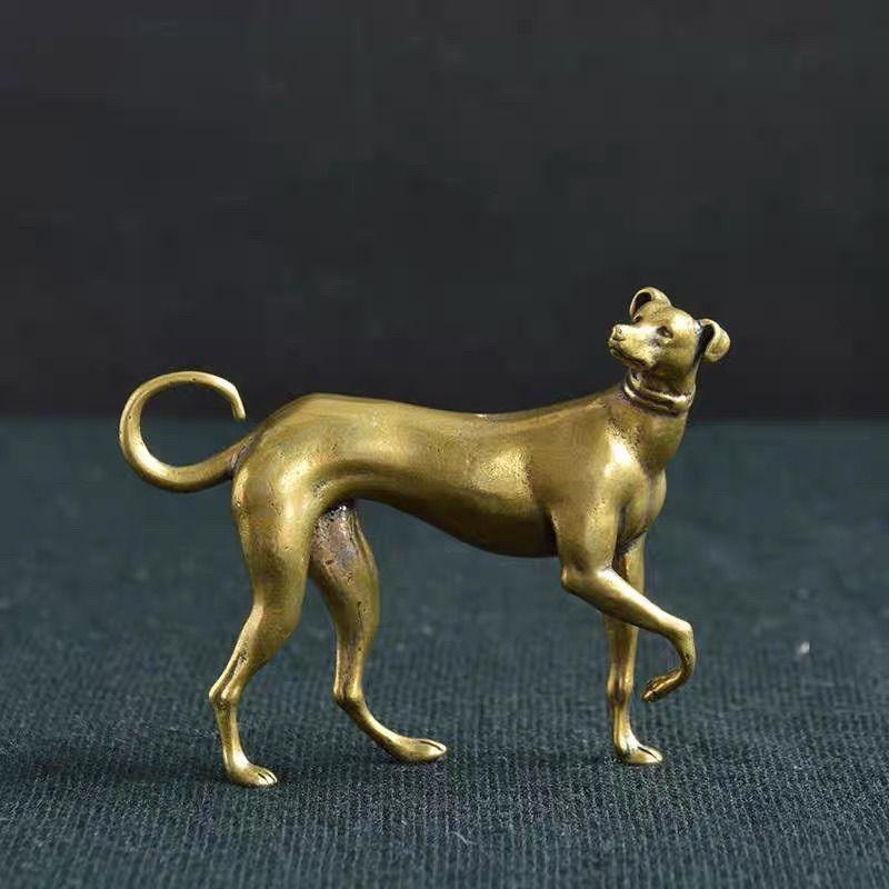 Mini Brass Puppy Statue Cute Dog Metal Sculpture Wolfdog Poodle Hound Pet Figurine Home Decoration Desktop Cabinet Ornaments