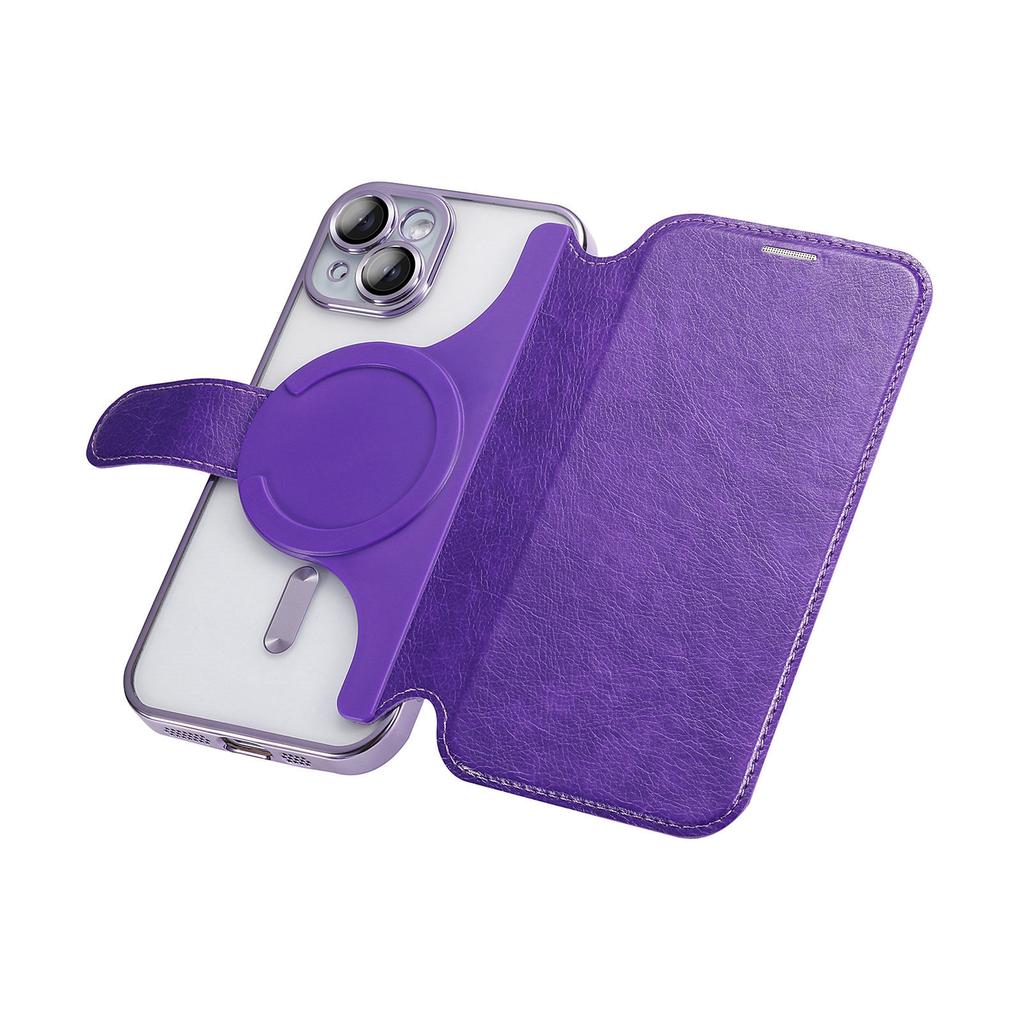 Für iPhone 14 Hülle Kompatibel mit MagSafe Abnehmbare Leder Handyhülle mit Linsenfolie