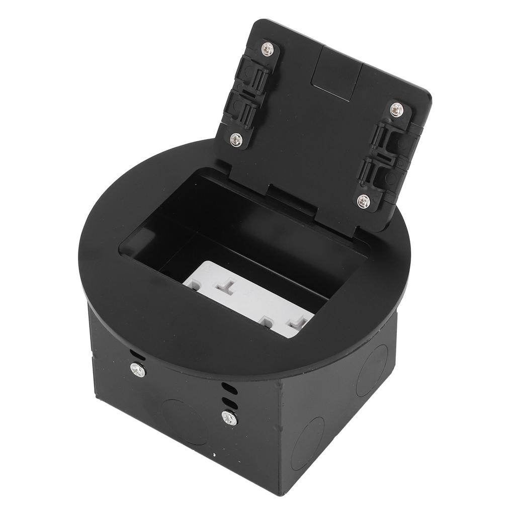 Bodensteckdosenbox 20A 3-polige Bohrung Edelstahl Rund Unterputz Bodenauslassdose Schwarz