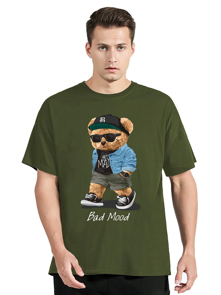 

Літня повсякденна футболка Get Mad Bad Mood Walking Silent Teddy Bear Short Sleeve Чоловіча футболка Хіп-хоп Топи Вільні великі чоловічі футболки 3XL