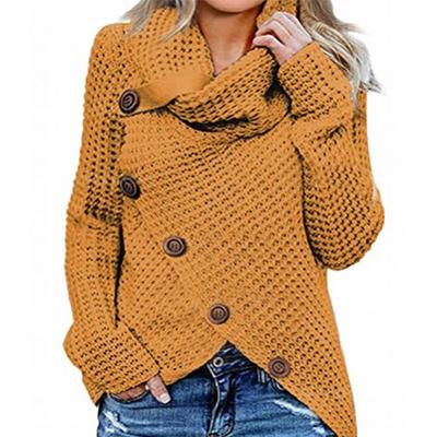 Autumn and Winter Five Button High Neck Pullover Solid Colour Women's Sweater Long Sleeve Knitwear