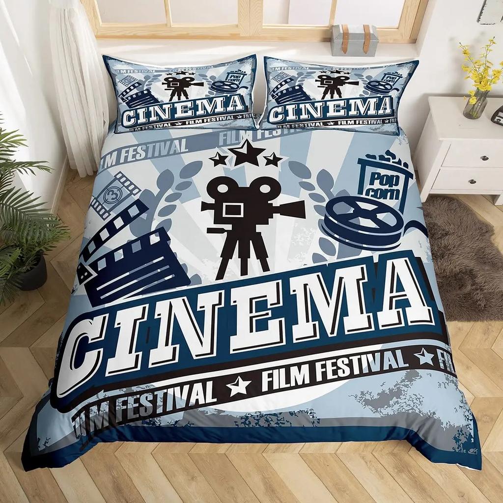 Popcorn Duvet Cover Movie Theater Food Bedding Set Microfiber Cinema Poster Comforter Cover Twin Full For Kids Teens Room Decor