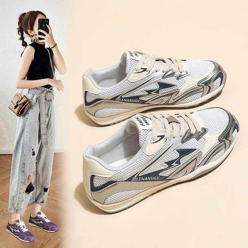 Leather Mesh Breathable German Training Shoes Women's 2025 Autumn New Inner Height Increase Round Head Jogging Casual Sports Shoes Tide