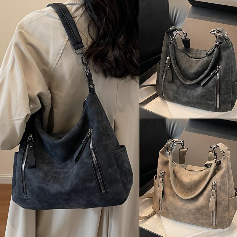 Vintage Synthetic Faux Leather Handbag with Multiple Pockets Large Capacity Zipper Closure Adjustable Strap Golden Te Hardware