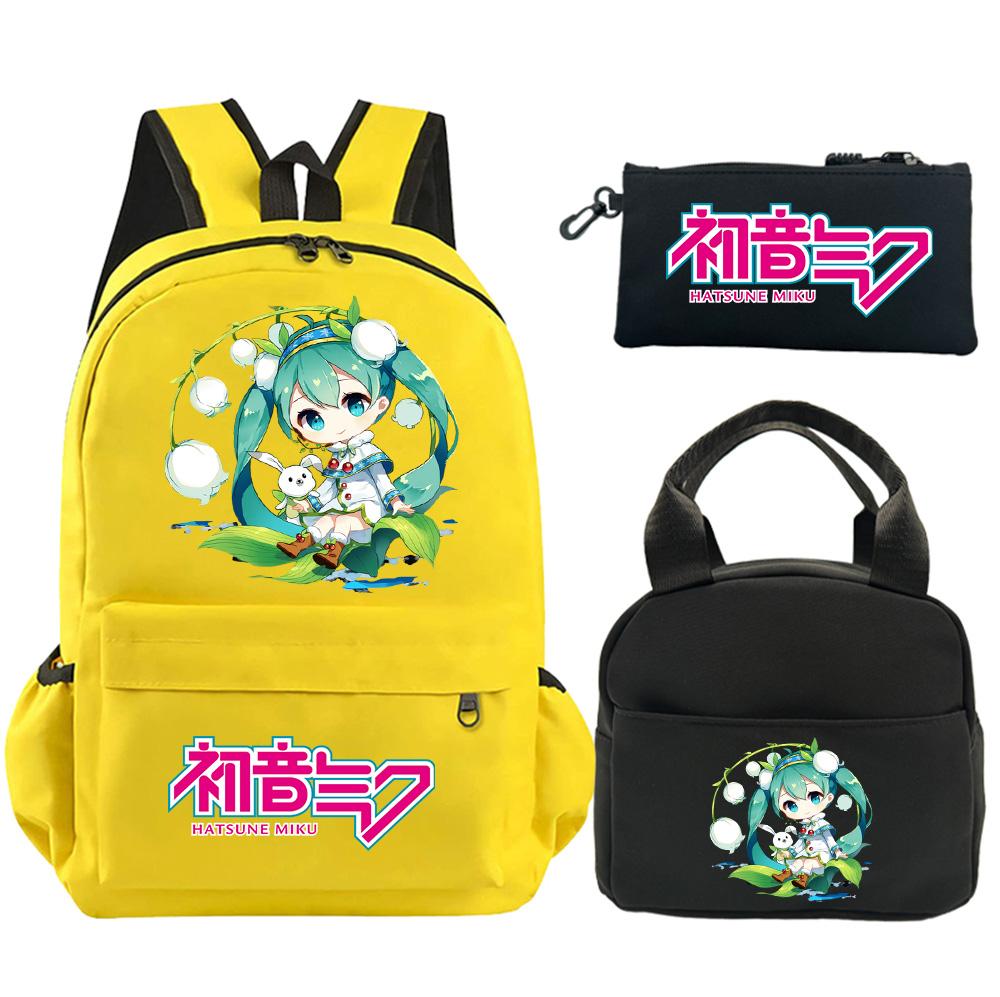 3Pcs/set Anime Hatsune Miku Printed Backpack with Shoulder Bag Pencil Case for Teenager Student Boy Girl Schoolbag Large Capacity Waterproof Bookbag