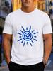 2026 New 100 Cotton Tshirt Tribal Spiral Sun Totem Minimal Blue Print Vintage Ethnic Unisexs Tee Casual Short Sleeve