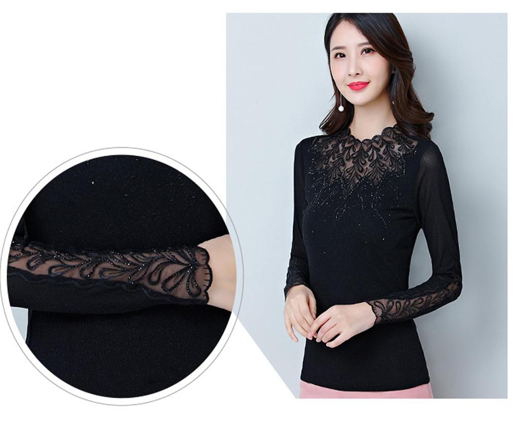 Yuoku Round Neck Top with Black Lace Floral Mesh and Long Slim Perfect for Everyday Ballroom Modern Practice Dance Lesson Latin Dance Costume Women's