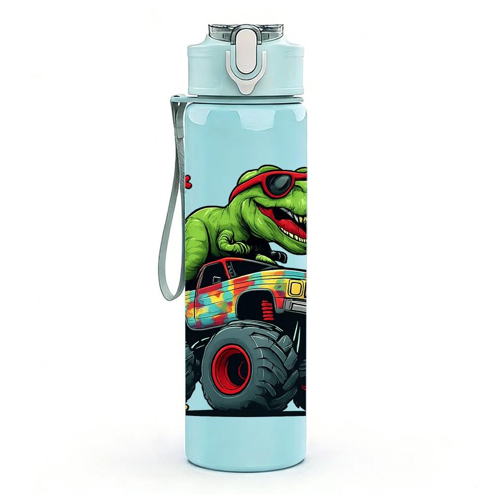 1PC Dinosaur Monster Truck Cartoon 750ml Color Plastic Sports Water Bottle Leakproof Flip Straw Lid Suitable for Sports Office Home Use