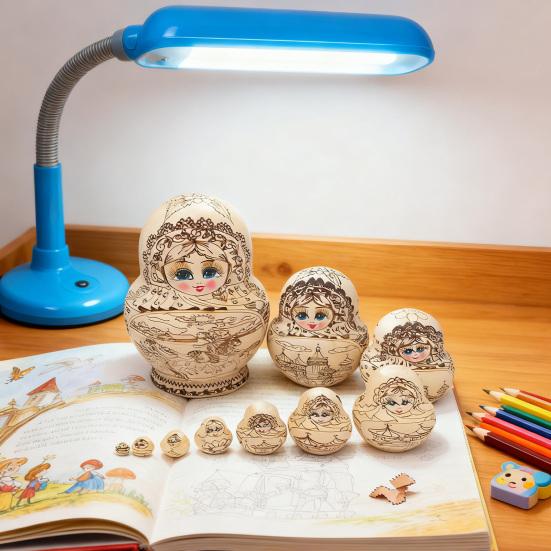 10Pcs/Set Handmade Russian Nesting Doll 10 Layers Kids Wooden Matryoshka Doll Retro Girl Stacking Toy Desktop Decoration Ornament