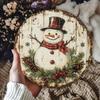 Vintage Snowman Wreath Metal Tin Sign Rustic Round Wall Art Red Hat Scarf Christmas Winter Holiday Gift Home Decor