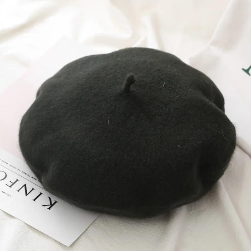 Beret Women's Fashion Retro Casual Wool Beret Artist Hat Wool Versatile Knitted Round Top Bud Hat Warm Hat