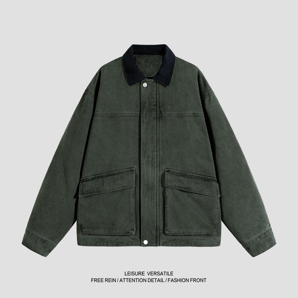 Pure Cotton Jacket for Men's New Jacket American Workwear Washing and Old Lapel Men's Spring and Autumn Clothing