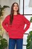 Women's Fashionable Stylish Sweatshirt Green Striped Oversize Wide Cut Crew Neck Thin Knitted Sweatshirt
