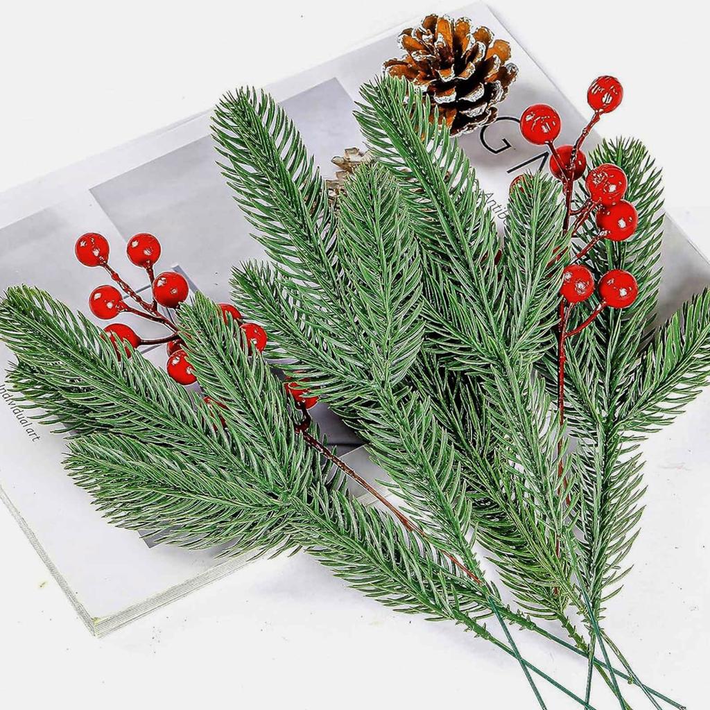 Artificial Needle Branch Greening Plant Tree Christmas Floral Arrangement Fake Christmas Greening Christmas Winter Wreath Garland Home Wedding Indoor