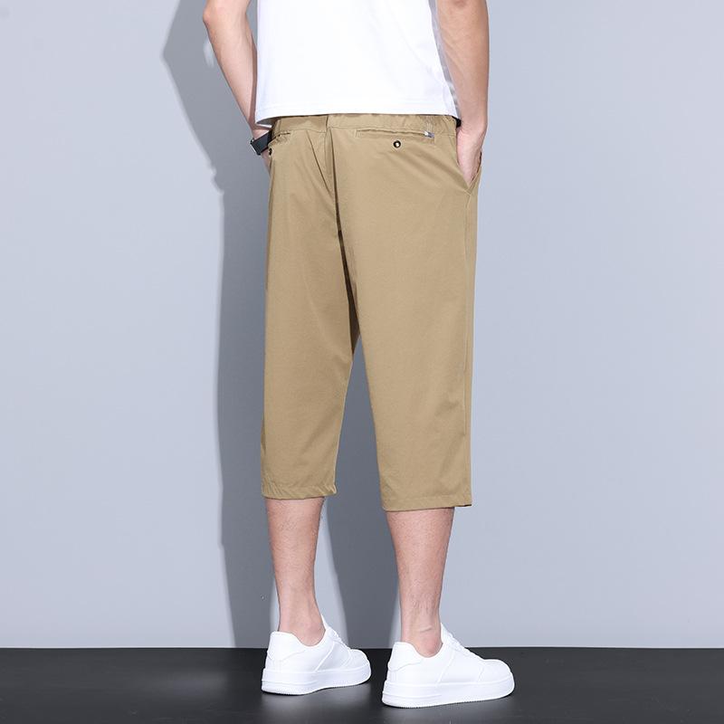 

Крутые и освежающие мужские шорты, повседневные, 2024, новые, с эластичной талией, в полоску, из дышащего ледяного шелка, мужские брюки длиной семь дюймов L（120Jin）