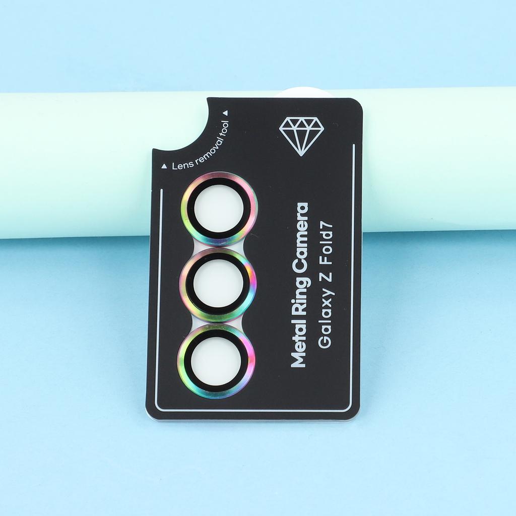 For Samsung Galaxy Z Fold7 5G Camera Lens Protector Set Electroplating Metal+Tempered Glass Individual Lens Film,Colorful