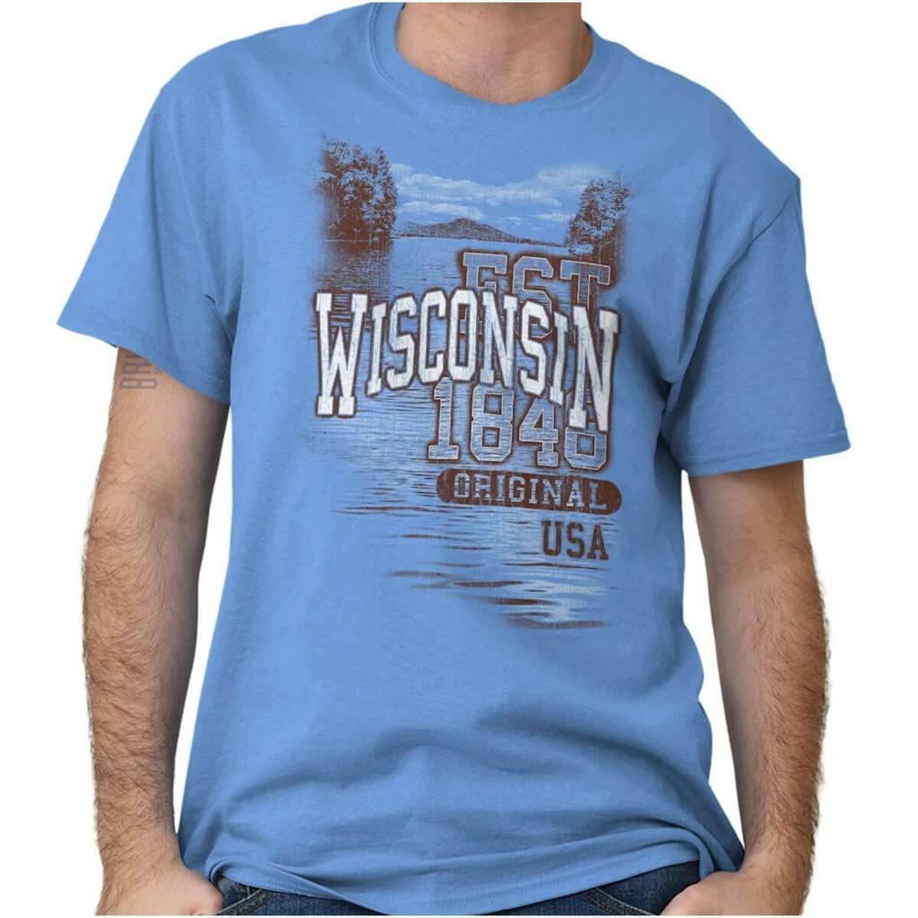 Wisconsin Badger State Camping Souvenir USA Adult Short Sleeve Crewneck Tee