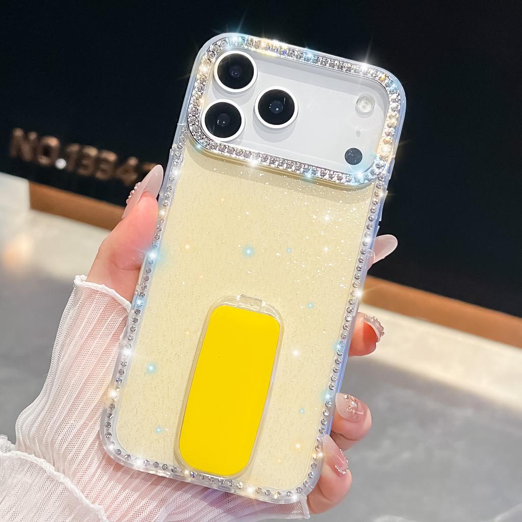 Flash Diamond for Apple 17Air Phone Case Flash Powder for IPhone 16E Straight Mirror Stand 15promax