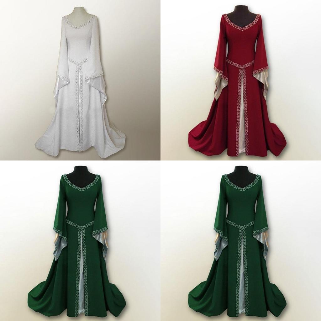 Atemberaubendes bodenlanges mittelalterliches Renaissance-Vintage-Kleid für Halloween-Feiern