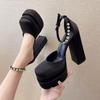 Summer New Style Heel Shoes Rhinestone Double Waterproof Table Satin Square Head