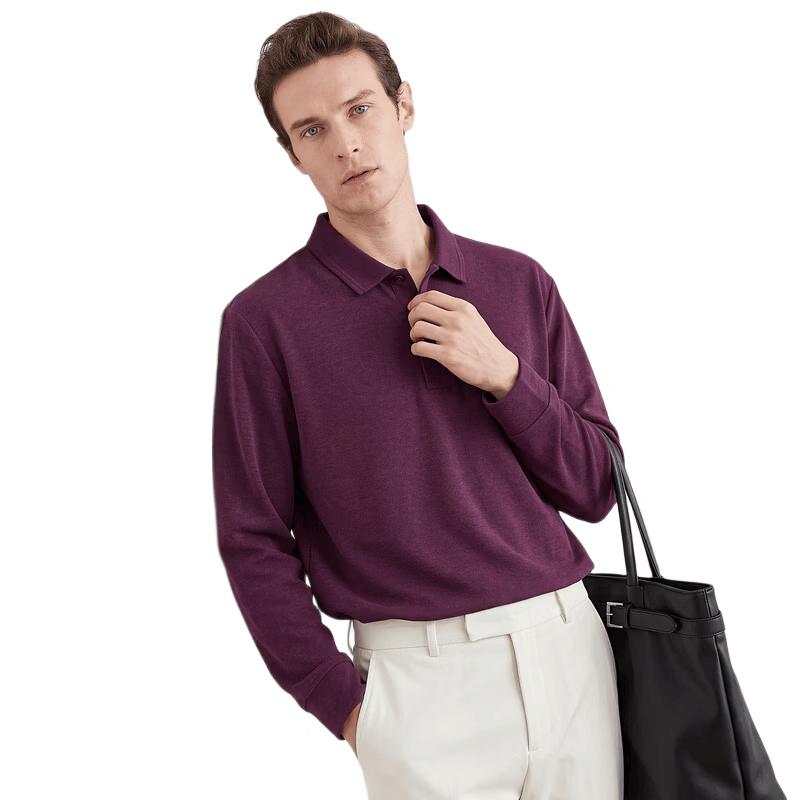 SHANSHAN Men's Autumn Long Sleeve Polo Shirt with Jacquard Detail