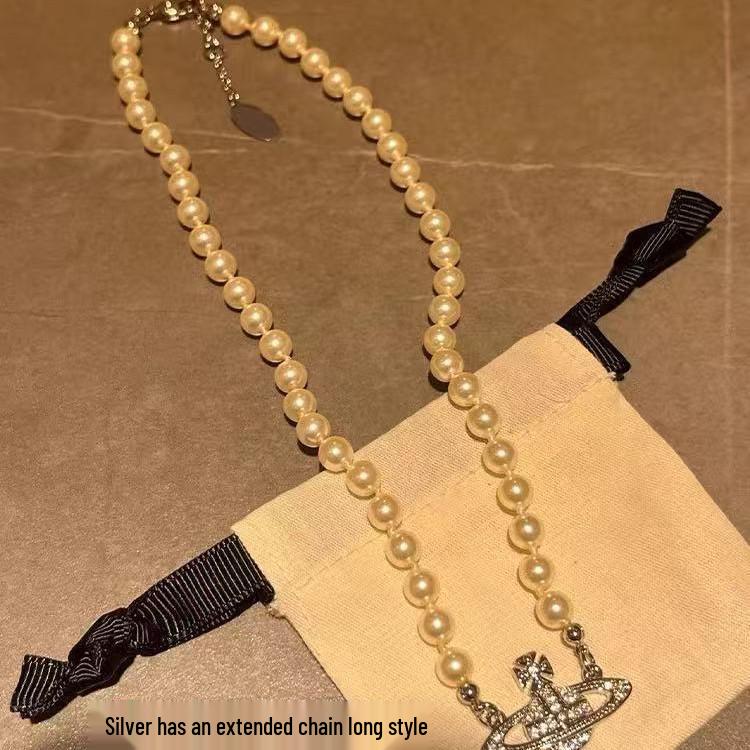 Empress Dowager Saturn Pearl Necklace: Fashionable Retro Light Luxury Clavicle Chain