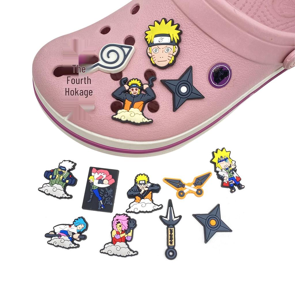 Naruto Cartoon Shoe Charm Set: 14 Soft Rubber Decorative Buckles for Crocs, Sandals, and Slippers
