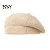 Outdoor Shopping Headgear Knitted Beret Hat for Women, Winter Warm Painter Cap, Fleece Lined, Cozy Solid Color Artist Cold Weather Weekend Leisure