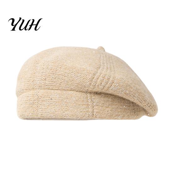 Outdoor Shopping Headgear Knitted Beret Hat for Women, Winter Warm Painter Cap, Fleece Lined, Cozy Solid Color Artist Cold Weather Weekend Leisure